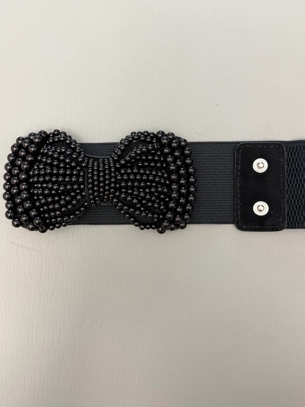 New Black Beaded Bow Wide Elastic Waist Belt Statement Cinch Belt - Picture 4 of 6